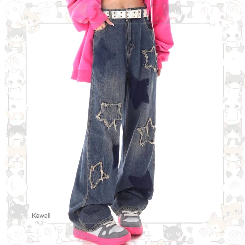 Star Patchwork High Waisted Straight Leg Jeans Pr… - image 4